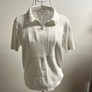Men's White Ribbed Short-Sleeve Polo Knit
